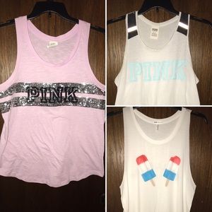 3 Victoria’s Secret PINK Sleeveless Shirt Lot